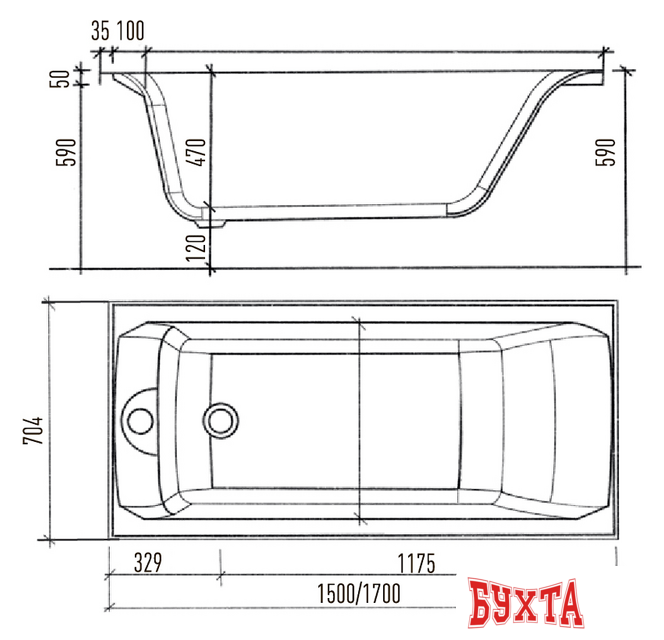 Ванна Eurolux Qwatry 150x70 4