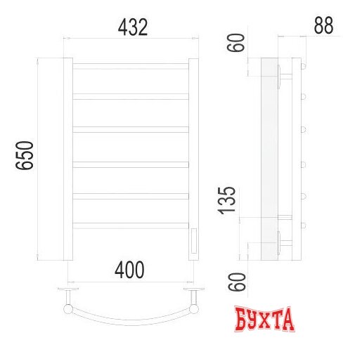 Полотенцесушитель TERMINUS Классик П6 400x650 электро (хром) 3