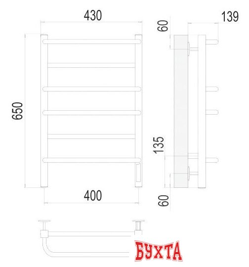 Полотенцесушитель TERMINUS Евромикс П6 400x650 нп электро (хром) 3
