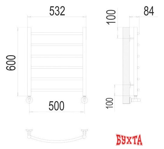 Полотенцесушитель TERMINUS Классик П6 500x600 нп (хром) 3
