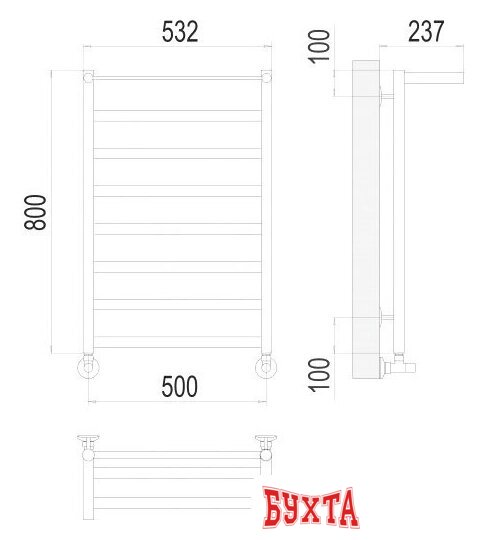 Полотенцесушитель TERMINUS Хендрикс П8 500x800 нп (хром) 2