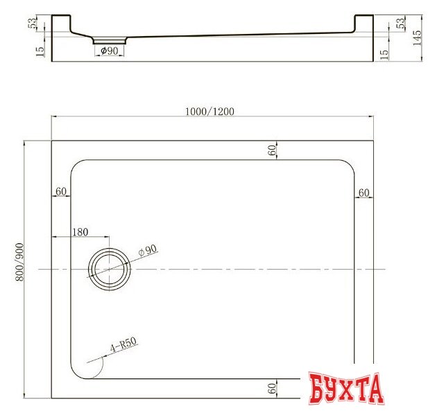 Душевой поддон Veconi TZ-54 TZ54-12090-С5 2