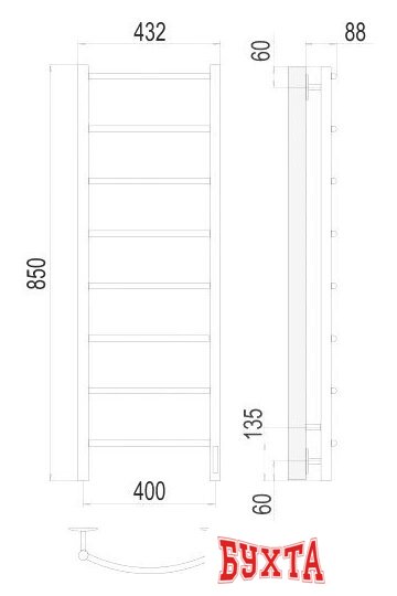 Полотенцесушитель TERMINUS Классик П8 400x850 нп электро (хром) 3
