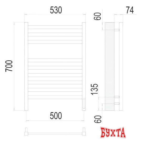 Полотенцесушитель TERMINUS Енисей П9 500x700 электро (хром) 3