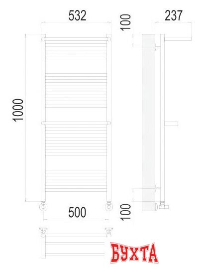 Полотенцесушитель TERMINUS Аврора П20 500x1000 с 2 полками нп (хром) 2