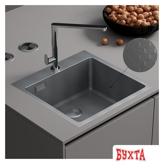 Кухонная мойка Roxen Snake 560220-50-S (50*48) сатин/текстурная поверхность (с коландером и дозатором) 1