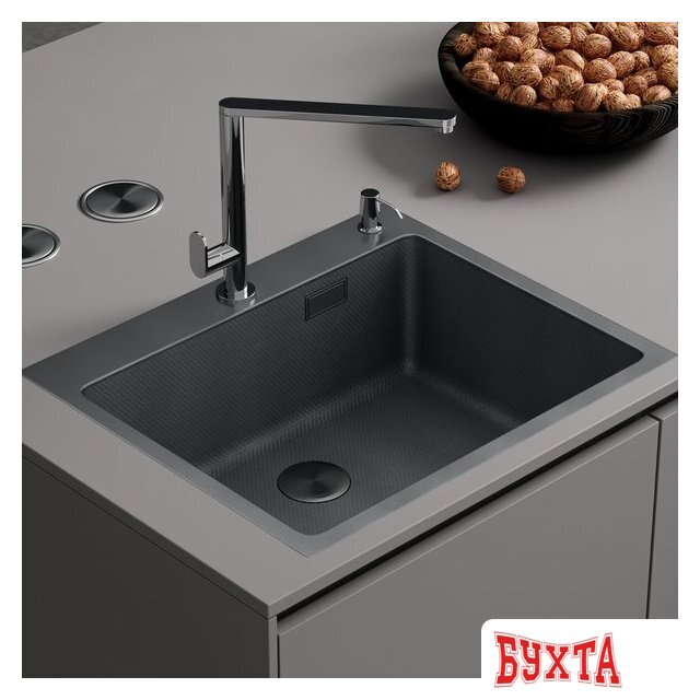 Кухонная мойка Roxen Snake 560220-60-BS PVD графит/текстурная поверхность (с коландером и дозатором) 2