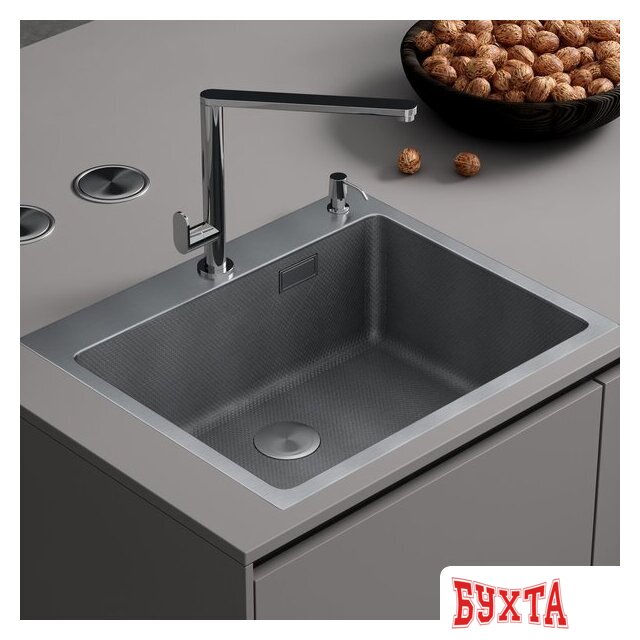Кухонная мойка Roxen Snake 560220-60-S сатин/текстурная поверхность (с коландером и дозатором) 2