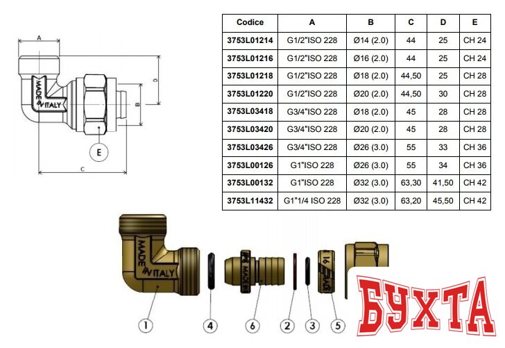 Фитинг APE Угольник 20x3/4" нар. зажимной [3753L03420] 2