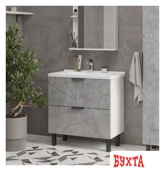 Мебель для ванных комнат Volna Тумба Twing 60.2Y бетон с умывальником Миранда 3