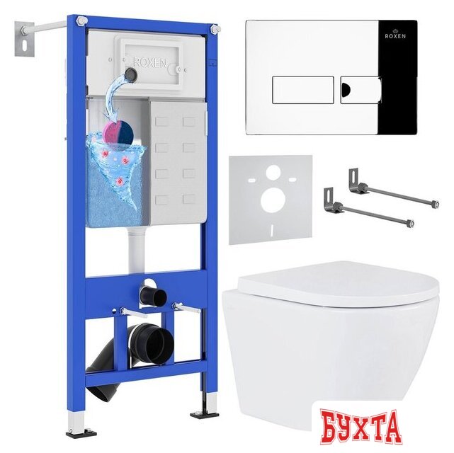 Унитаз подвесной Roxen Antares One Rimless 6 в 1 StounFix Dual Fresh 585987 (кнопка: хром)