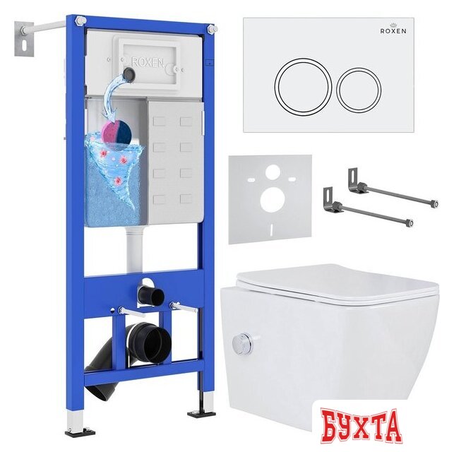 Унитаз подвесной Roxen Cube Bidet One Rimless 6 в 1 StounFix Dual Fresh 506235 (кнопка: белый глянец)