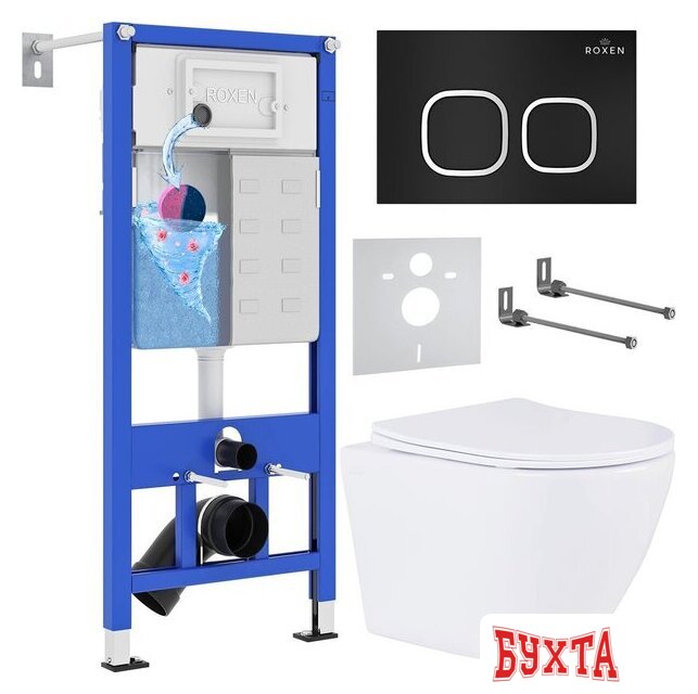 Унитаз подвесной Roxen Antares One Rimless 6 в 1 StounFix Dual Fresh 543169 (кнопка: черный матовый)