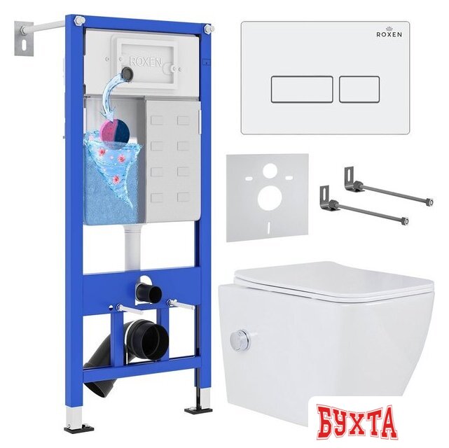 Унитаз подвесной Roxen Cube Bidet в комплекте с инсталляцией StounFix Dual Fresh 6 в 1 577477 (кнопка: белый глянец) 1