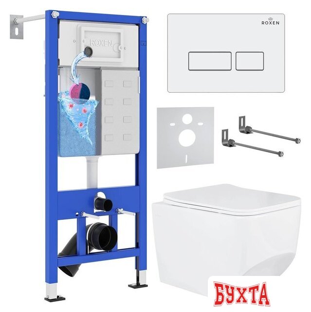 Унитаз подвесной Roxen Boro в комплекте с инсталляцией StounFix Dual Fresh 6 в 1 577353 (кнопка: белый глянец)