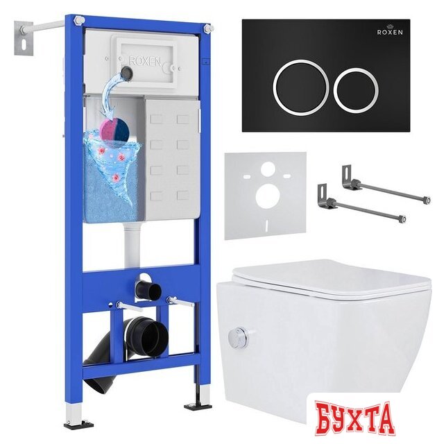 Унитаз подвесной Roxen Cube Bidet One Rimless 6 в 1 StounFix Dual Fresh 508149 (кнопка: черный матовый) 1