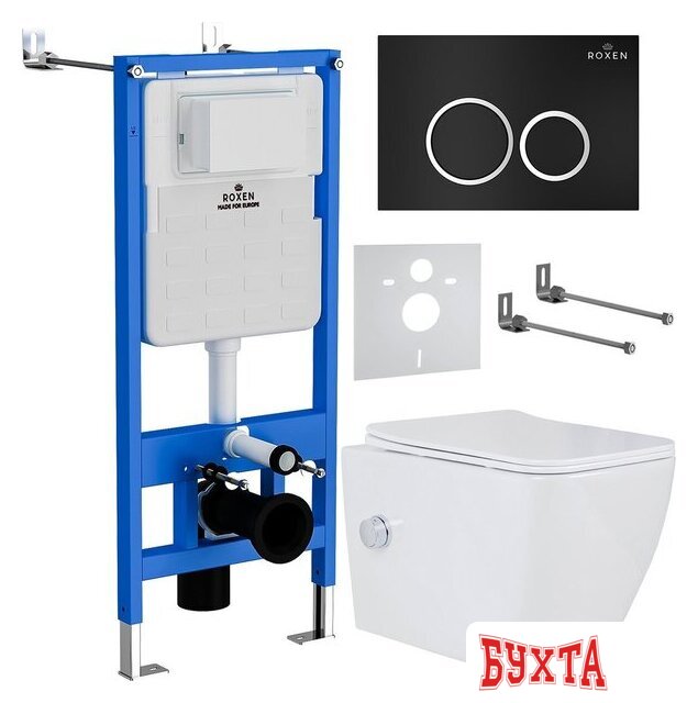 Унитаз подвесной Roxen Cube Bidet One Rimless 6 в 1 StounFix Dual Fresh 508149 (кнопка: черный матовый) 2