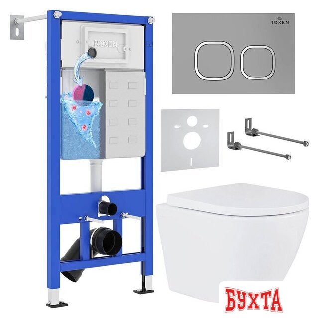 Унитаз подвесной Roxen Antares One Rimless 6 в 1 StounFix Dual Fresh 560993 (кнопка: матовая) 1