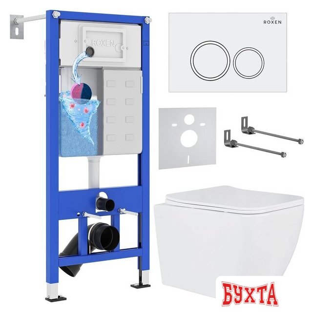 Унитаз подвесной Roxen Cube One Rimless 6 в 1 StounFix Dual Fresh 503394 (кнопка: белый глянец)
