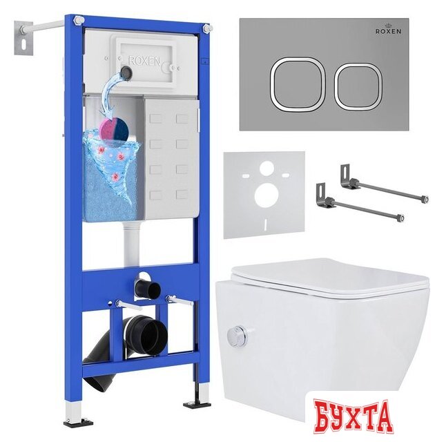 Унитаз подвесной Roxen Cube Bidet One Rimless 6 в 1 StounFix Dual Fresh 569118 (кнопка: матовая) 2