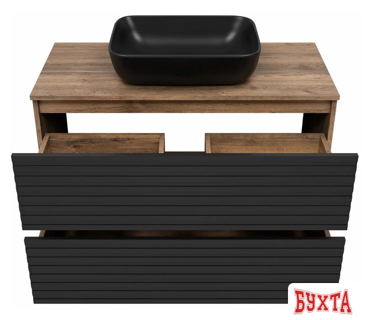 Мебель для ванных комнат Brevita Тумба под умывальник Dakota DAK-07100-19/02-2Я (черный/темное дерево) 3