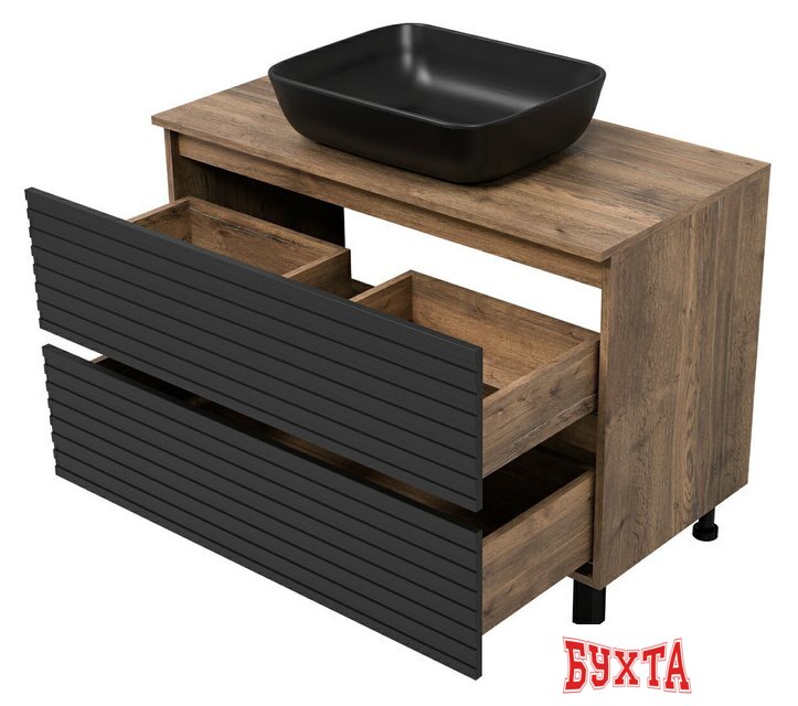 Мебель для ванных комнат Brevita Тумба под умывальник Dakota DAK-07100-19/02-2Я (черный/темное дерево) 4
