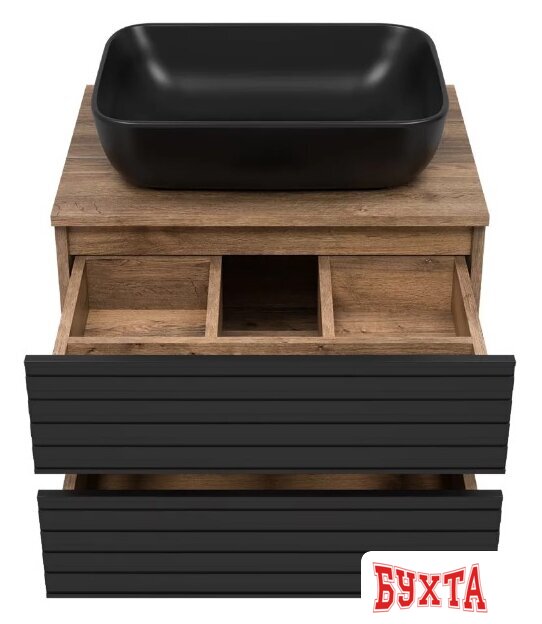 Мебель для ванных комнат Brevita Тумба под умывальник Dakota 60 DAK-09060-19/02-2Я (черный/темное дерево) 3
