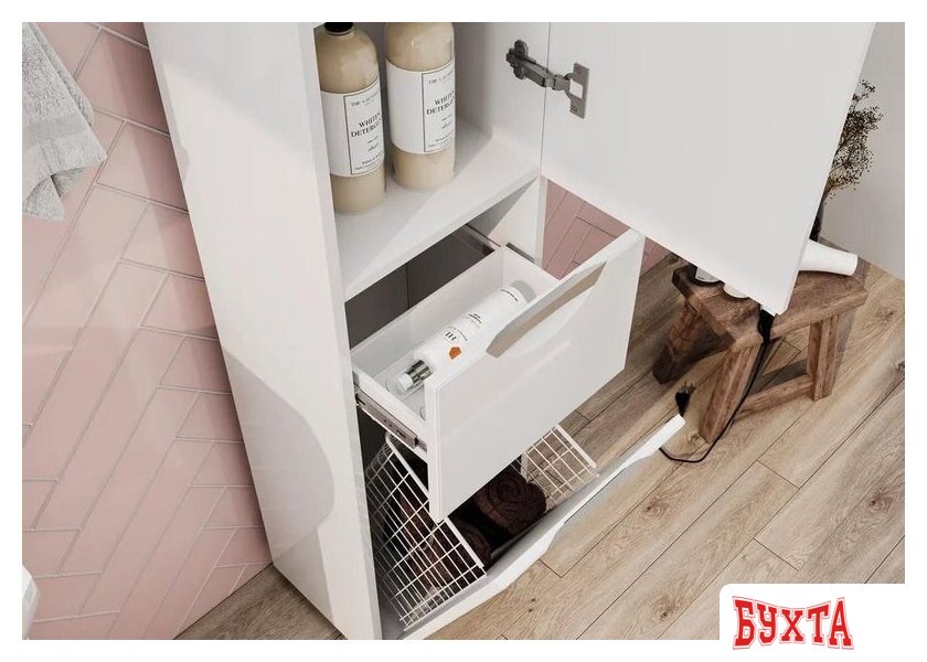 Мебель для ванных комнат Volna Шкаф-пенал Adel 35 c корзиной 4