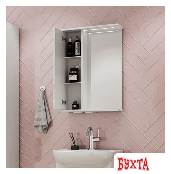 Мебель для ванных комнат Volna Шкаф с зеркалом Adel 60 левый 4