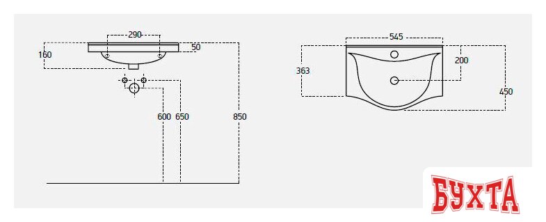 Мебель для ванных комнат Гамма Тумба под умывальник 23оФ8-У55 Альбатрос-10055 4