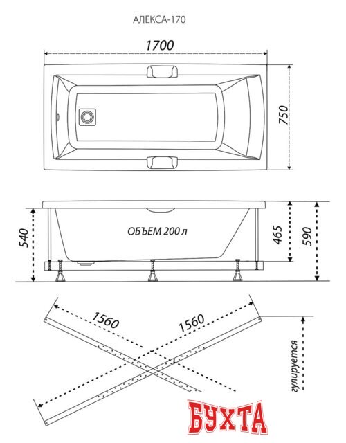 Ванна Triton Алекса 170x75 (с ножками) 5