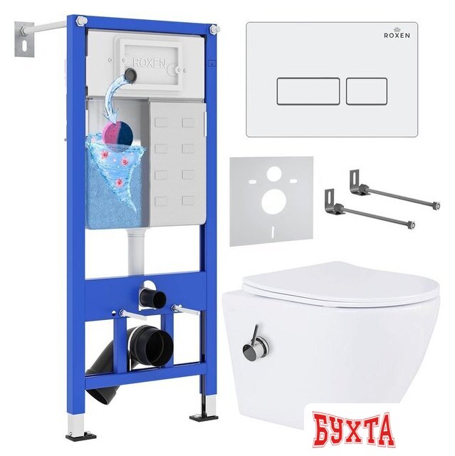 Унитаз подвесной Roxen Antares Bidet в комплекте с инсталляцией StounFix Dual Fresh 6 в 1 953833 (кнопка: белый глянец)