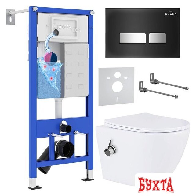 Унитаз подвесной Roxen Antares Bidet в комплекте с инсталляцией StounFix Dual Fresh 6 в 1 963184 (кнопка: черное стекло) 2
