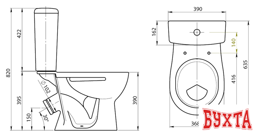 Унитаз напольный Santeri Орион Стандарт (1.P400.8.S00.00B.F) 2