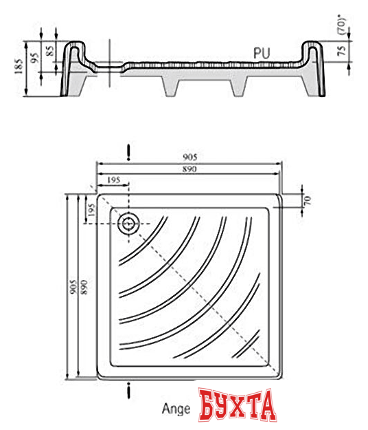 Душевой поддон Ravak Kaskada Angela PU 90x90 2