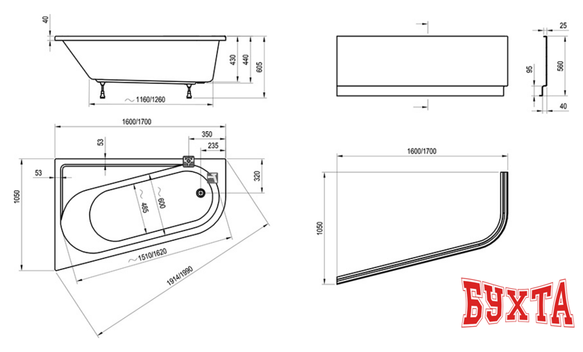 Ванна Ravak Chrome 170x105 левая 4