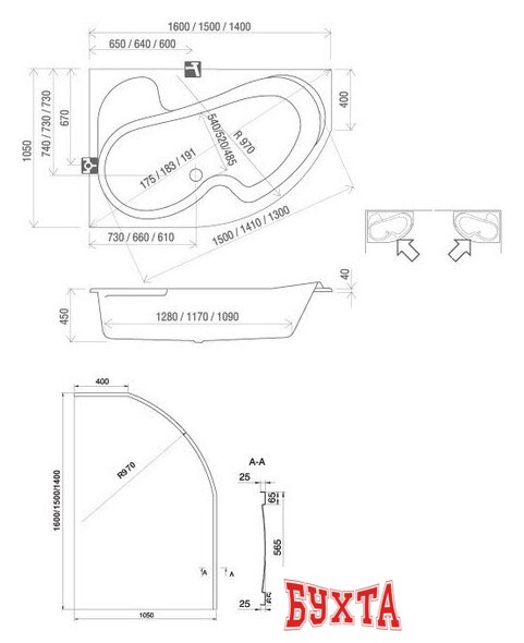 Ванна Ravak Rosa 140x105L CI01000000 3