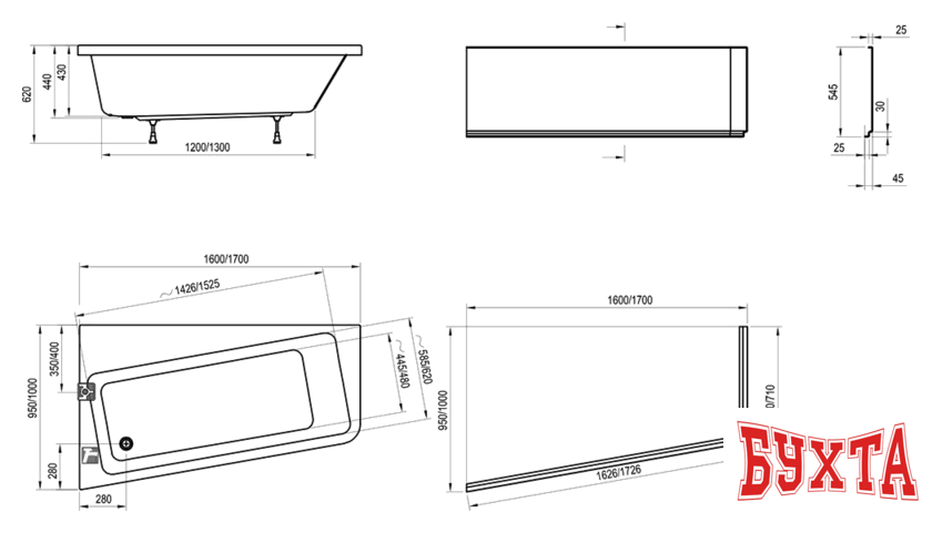 Ванна Ravak 10° 160x95R C841000000 4