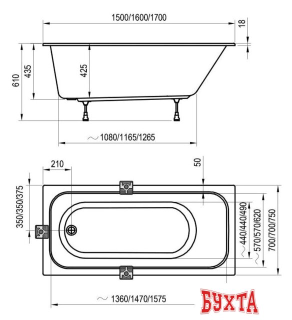 Ванна Ravak Chrome Slim 170x75 C741300000 4