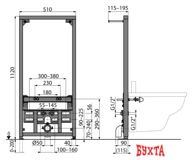 Инсталляция для биде Alcaplast A105/1120 2