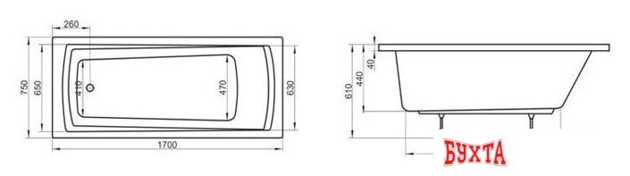 Ванна Ravak Domino Plus 170x75 (с ножками и сливом) 2
