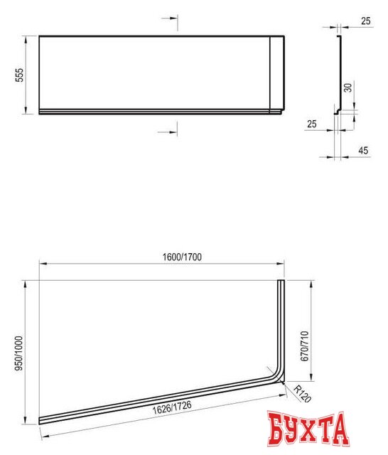 Фронтальный экран под ванну Ravak 10° 160R CZ84100A00 3