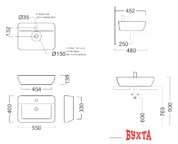 Умывальник Kerama Marazzi Plaza PL.wb.55.1 4