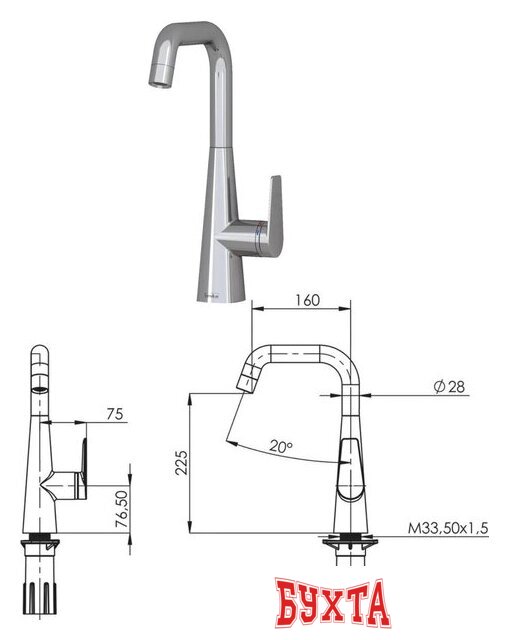 Смеситель Teska Teco E4206 (хром) 3