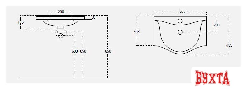 Мебель для ванных комнат Гамма Тумба с умывальником Р25оФ8-У65 Альбатрос-10065 (белый) 4