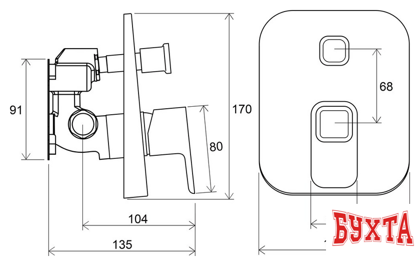 Смеситель без скрытого механизма Ravak 10° TD 065.00 [X070070] 2