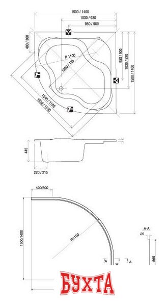 Ванна Ravak Gentiana 150x150 CG01000000 2