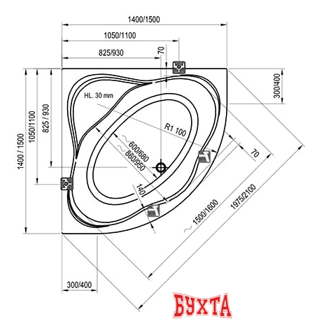 Ванна Ravak NewDay 140x140 C651000000 4