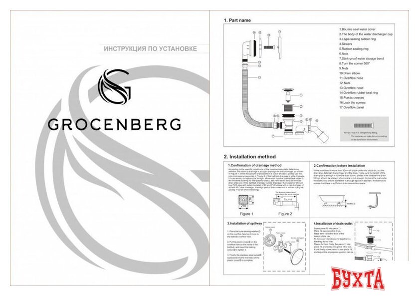Слив-перелив Grocenberg GB230 (золото матовый) 2