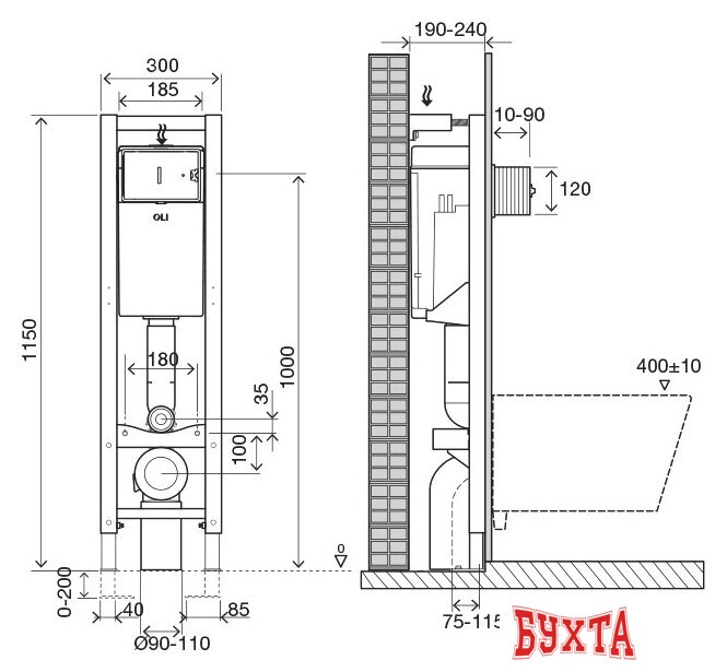 Инсталляция для унитаза OLI Quadra Механика [722019] 2